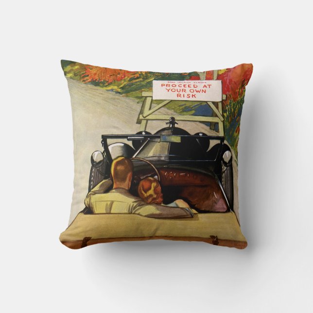 Vintage Liebe, Straßenschließung auf eigene Gefahr Kissen (Vorderseite)