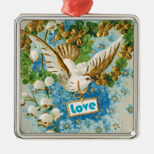 Vintage Liebe taube blaue Blume zieren Silbernes Ornament