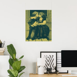 Vintage Liebe und romanisches Foto, Kinder Kiss Poster