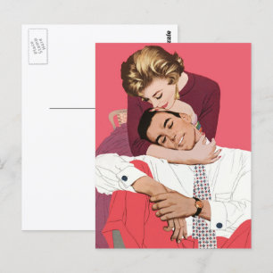 Vintage Liebe und Romantik, Frischvermählte in Ros Postkarte