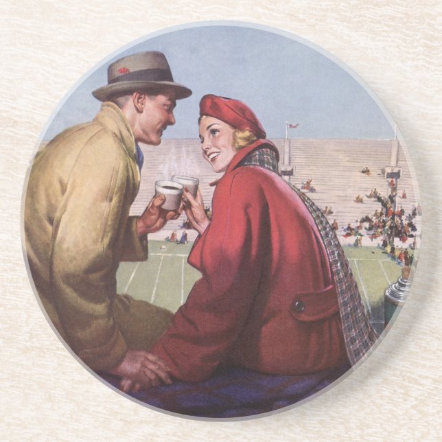 Vintage Liebe und Romantik, Paar beim Fußballspiel Untersetzer (Vorne)