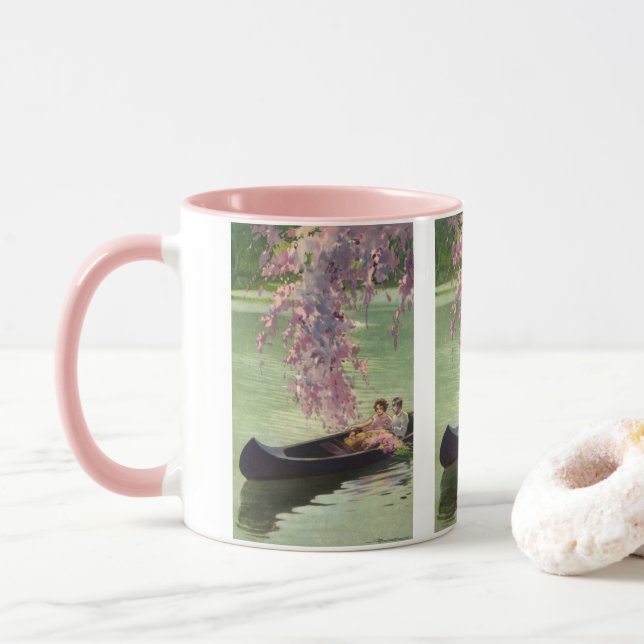 Vintage Liebe und Romantik, romantische Kanufahrt Tasse (Mit Donut)
