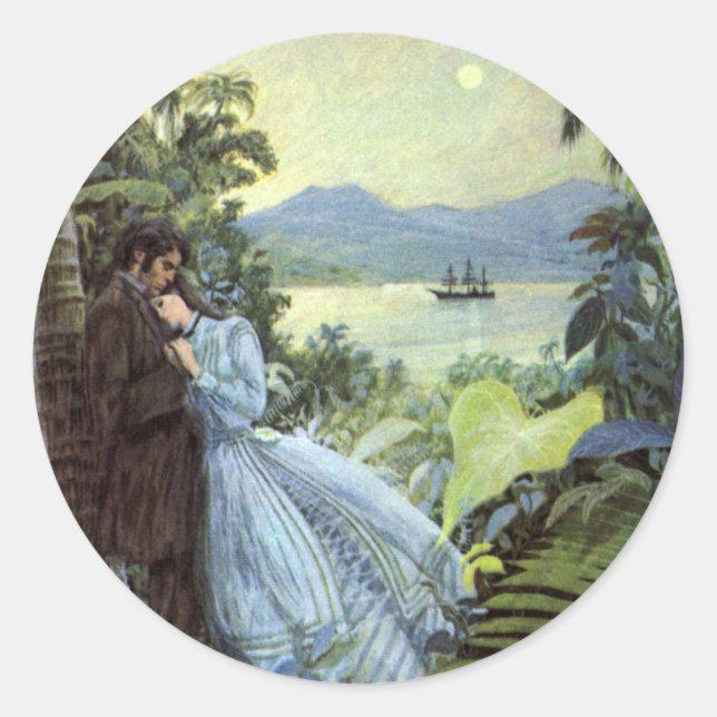 Vintage Liebe und Romantik, romantische tropische  Runder Aufkleber (Vorderseite)