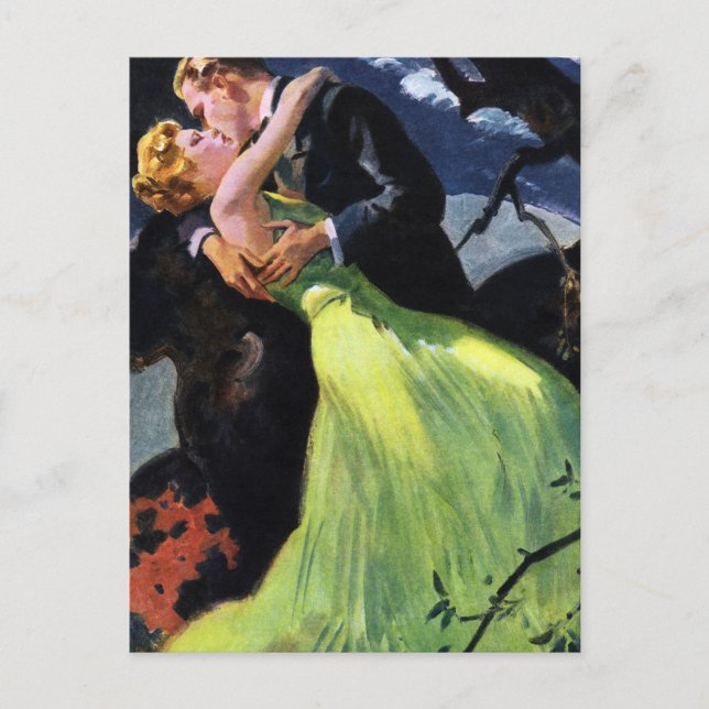 Vintage Liebe und Romantik, romantischer Kuss Postkarte (Vorderseite)