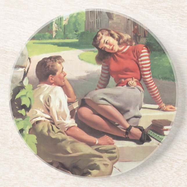 Vintage Liebe und Romantik, Schulliebe Sandstein Untersetzer (Vorne)