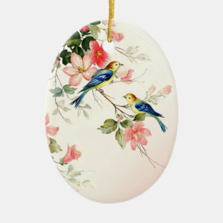Vintage Liebe-Vögel | erröten rosa Weiß Keramikornament