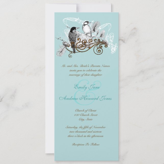 Vintage Liebe Woodpecker Birds Hochzeit Einladung (Vorderseite)