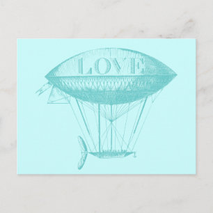 Vintage Liebe Zeppelin Blue Postkarte