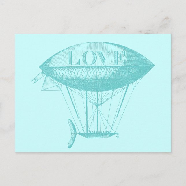 Vintage Liebe Zeppelin Blue Postkarte (Vorderseite)