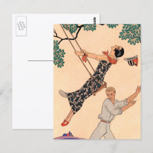 Vintage-Liebesromanze, Escarpolette Swing Barbier Postkarte