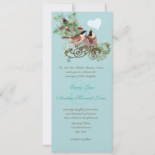 Vintage Liebesvögel Chickadees Hochzeit Einladung (Vorderseite)