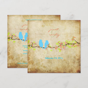 Vintage Liebesvögel/farbige Blüten Einladung