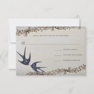Vintage Liebesvögel Hochzeit RSVP Karte