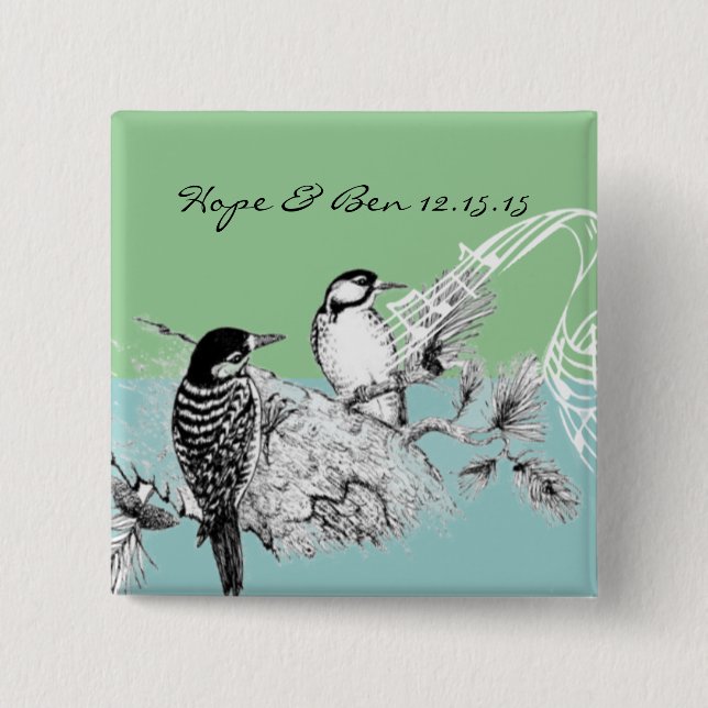 Vintage Liebesvögel Hochzeitseinladung Button (Vorderseite)