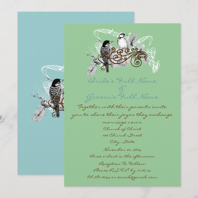 Vintage Liebesvögel Hochzeitseinladung Einladung (Vorne/Hinten)