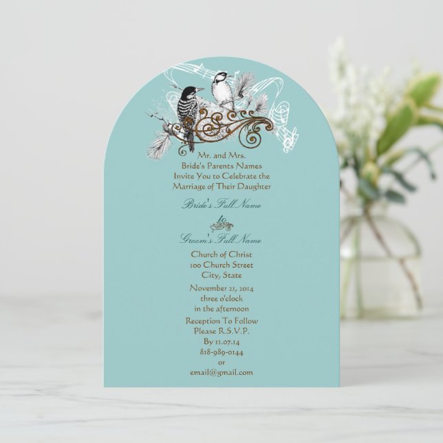 Vintage Liebesvögel Hochzeitseinladung Einladung (Stehend Vorderseite)