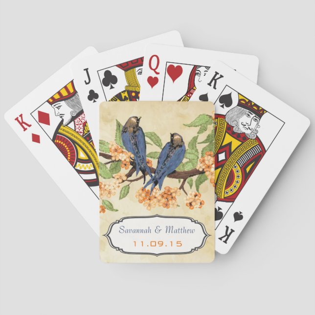 Vintage Liebesvögel Hochzeitskarte Spielkarten (Rückseite)