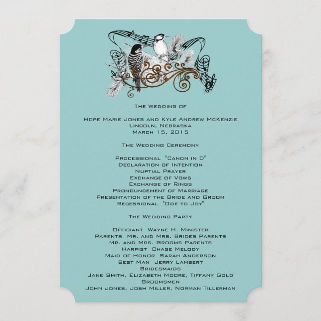 Vintage Liebesvögel Hochzeitsprogramm Programm (Vorderseite)