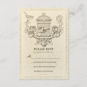 Vintage Liebesvögel Käfig Hochzeit RSVP Karten