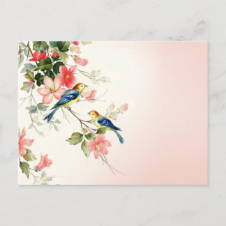 Vintage Liebesvögel | Rosa rot weiß Postkarte