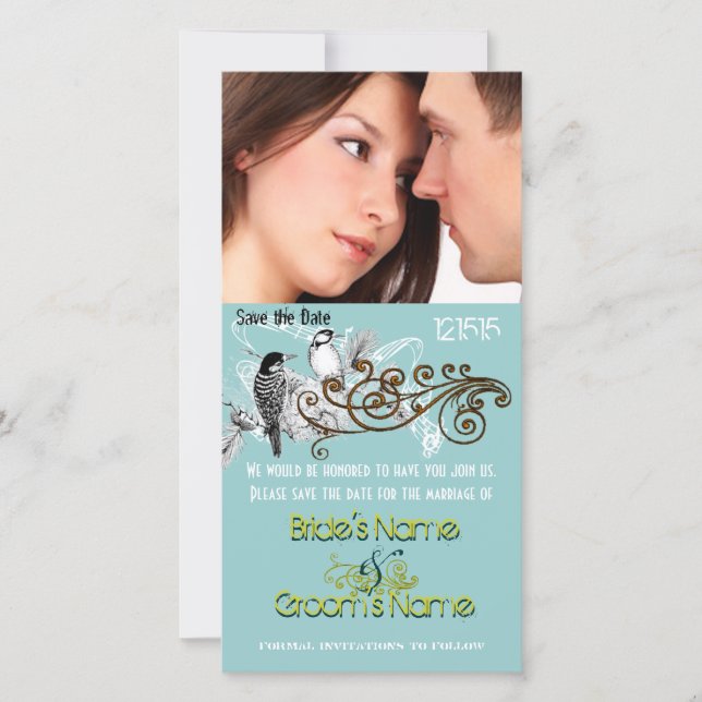 Vintage Liebesvögel Save the Date Ihr Foto (Vorderseite)