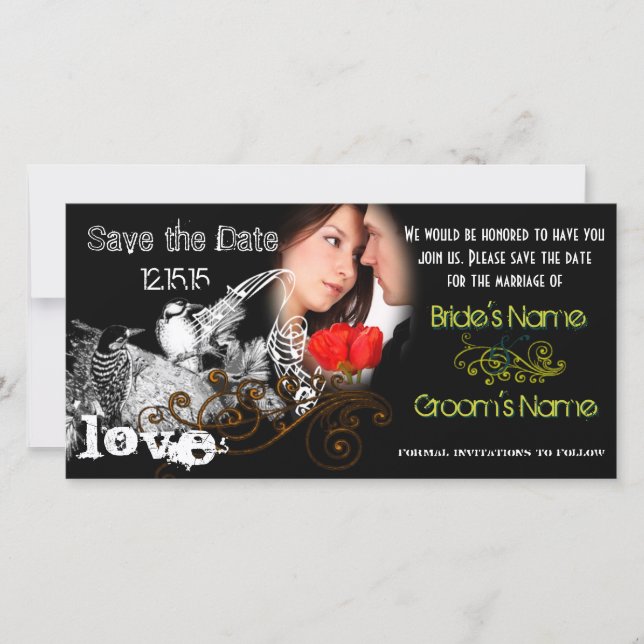 Vintage Liebesvögel Save the Date Ihr Foto (Vorderseite)