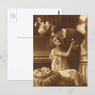 Vintage-Liebhaber, romantische Musik Postkarte