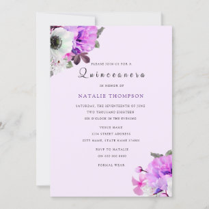 Vintage lila Blumen Quinceanera Einladung
