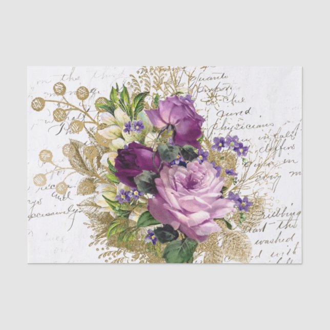 Vintage Lila BlumenCollage Seidenpapier (Vorderseite)