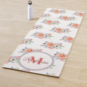 Vintage-lila Blumenmuster-Wasserfarben-Monogramm Yogamatte