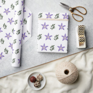 Vintage Lila Blüten Floral Grüne Blätter Boho Geschenkpapier