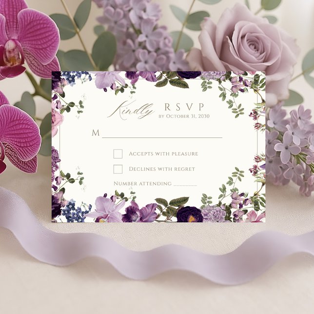 Vintage Lila botanische Hochzeitskarte RSVP Karte (Von Creator hochgeladen)