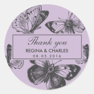 Vintage Lila Butterfly-Hochzeit Vielen Dank, Stick Runder Aufkleber