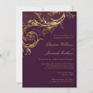 Vintage Lila Gold Flor Engagement Party Einladung