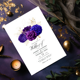 Vintage Lila Hochzeit, Royal Blue und Gold Floral  Einladung