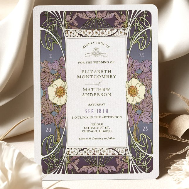 Vintage Lila Hochzeitseinladungen Jugendstil Einladung (Von Creator hochgeladen)