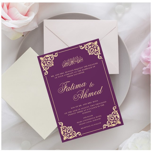 Vintage Lila islamische Hochzeit Einladung (Von Creator hochgeladen)
