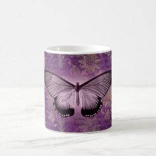 Vintage Lila Motte und florale Ephemera Kaffeetasse