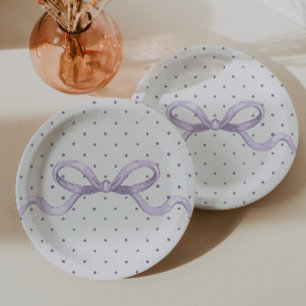 Vintage Lila Punkte-Bogen-Baby-Party Pappteller