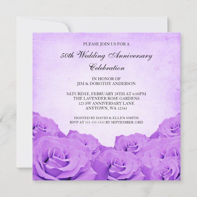 Vintage Lila Rose 50. Hochzeitstag Einladung (Vorderseite)