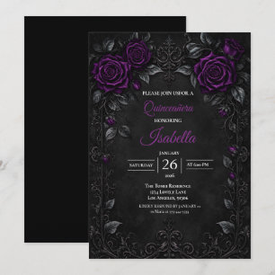 Vintage lila Rosen Quinceañera Einladung
