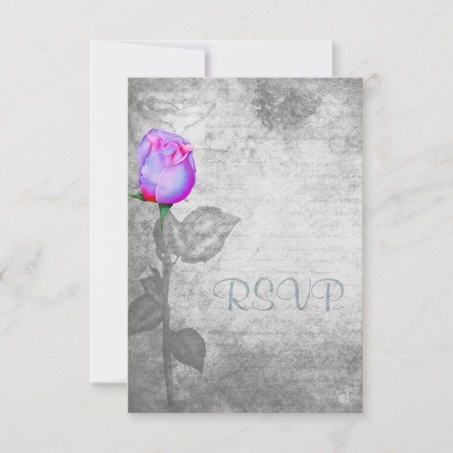 Vintage Lila Rosenknospe-Hochzeit RSVP Karte (Vorderseite)
