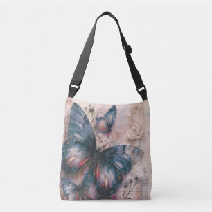 Vintage Lila Schmetterlinge Crossbody Bag Tragetaschen Mit Langen Trägern