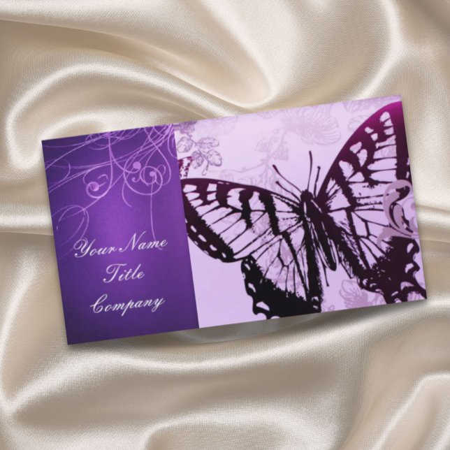 Vintage Lila Schmetterlingsmode für Wirbel Visitenkarte (Vintage Purple butterfly swirls fashion Business Card)