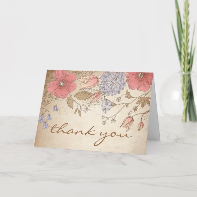 Vintage Lila und rote Blume Dankeschön Karte (Vorderseite)