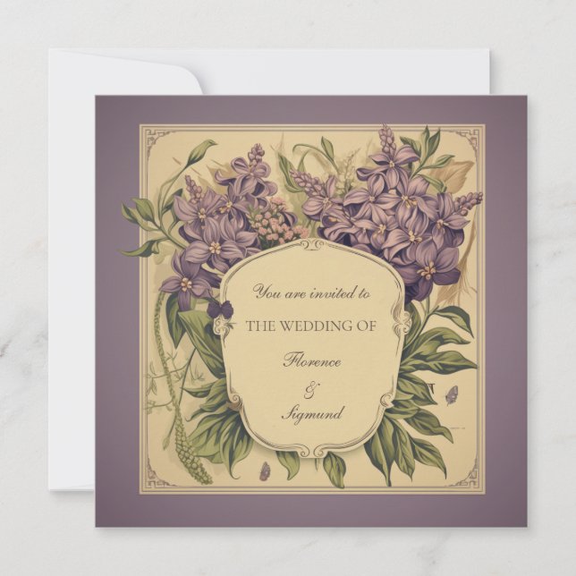 Vintage Lila Violetten Einladung zur Blumenhochzei (Vorderseite)