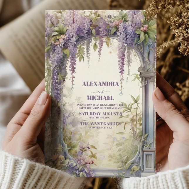 Vintage Lila Wisteria Jugendstil Hochzeit Einladung (Von Creator hochgeladen)