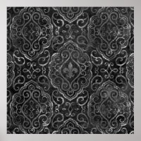 Vintage Lilie | Black Silver Grunge Damask