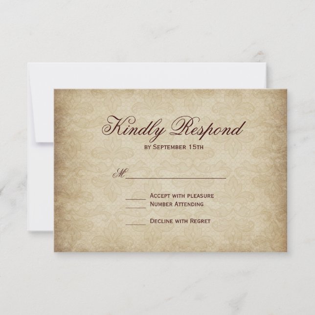 Vintage Lilie Damask RSVP Cards (Vorderseite)