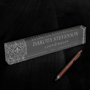 Vintage Lilie   Grunge Damask Branding Namensplakette